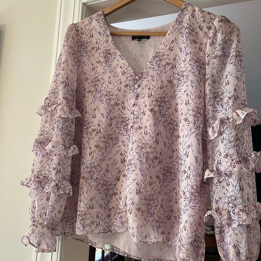 Floral Pink Blouse with Ruffle Sleeves